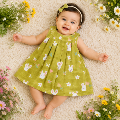 Muslin coloured zipper frock - Green